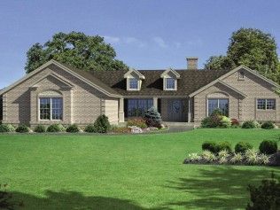 A rendering of a house with a large lawn in front of it