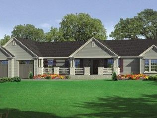 An artist 's impression of a house with a large lawn in front of it