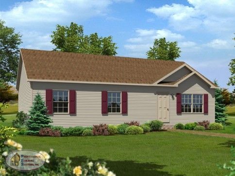 A house with a brown roof and red shutters
