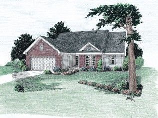 A drawing of a house with a tree in front of it