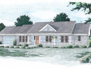 A drawing of a house with a gray roof