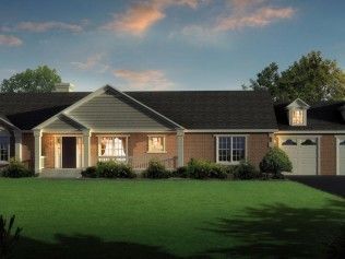 An artist 's impression of a brick house with a black roof