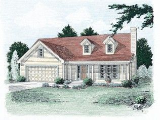 A drawing of a house with a red roof