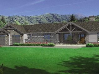 An artist 's impression of a house with mountains in the background