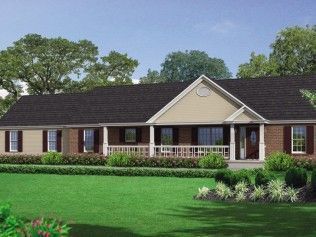 An artist 's impression of a brick house with a black roof