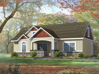 An artist 's impression of a small house with a red roof surrounded by trees.