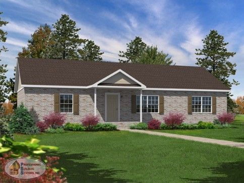 An artist 's impression of a brick house with a brown roof