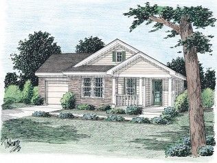 A drawing of a house with a tree in front of it