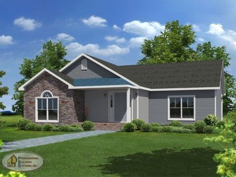 An artist 's impression of a house with a blue roof