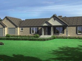 An artist 's impression of a house with a large lawn in front of it.