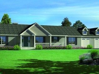 A rendering of a house with a large lawn in front of it