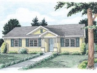 A drawing of a house with a tree in front of it