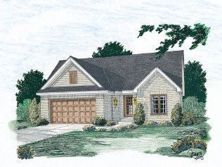 A drawing of a house with a black roof