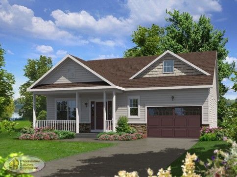 An artist 's impression of a house with a brown garage door