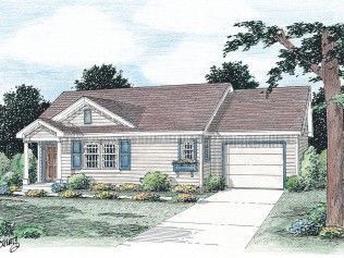 A drawing of a house with a tree in front of it