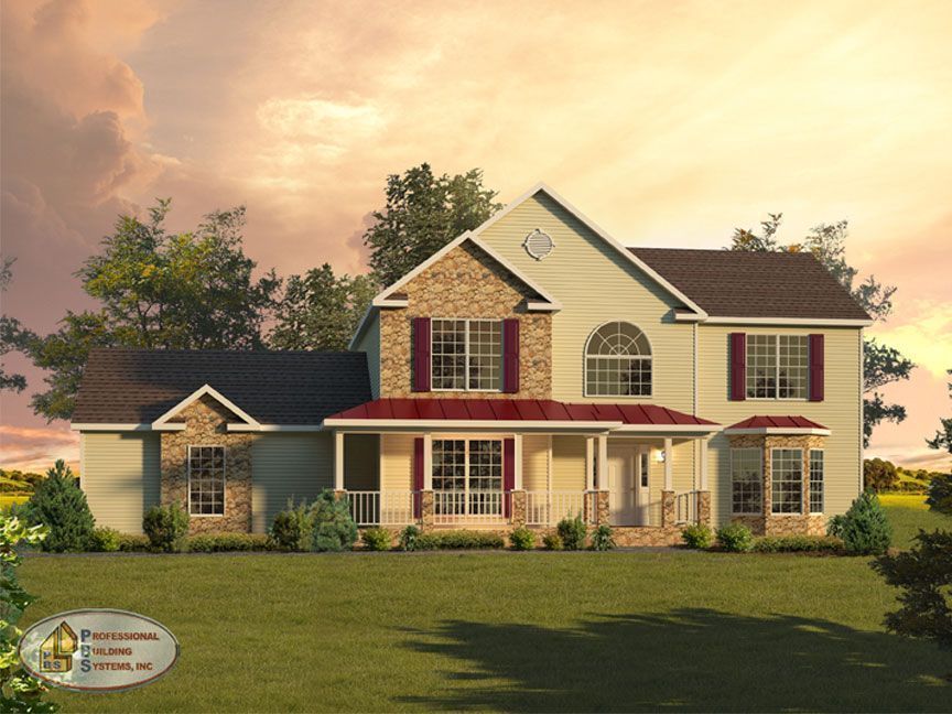 An artist 's impression of a house with a red roof