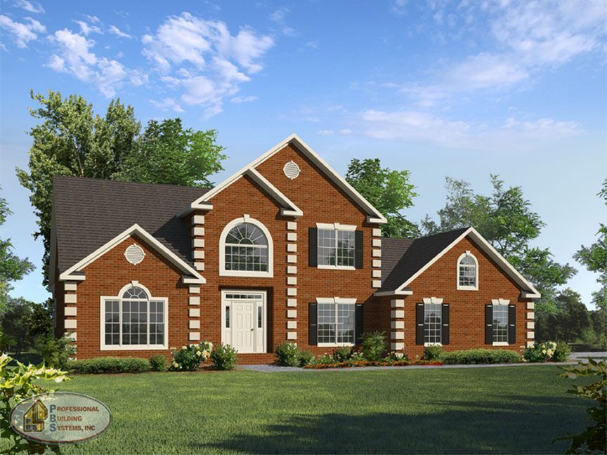 An artist 's impression of a brick house with arched windows