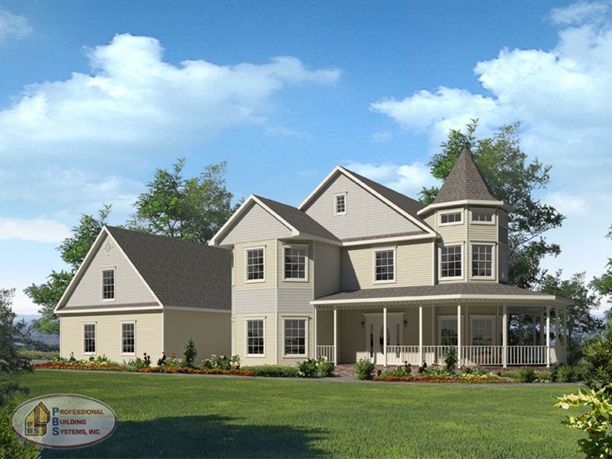 An artist 's impression of a large house with a porch