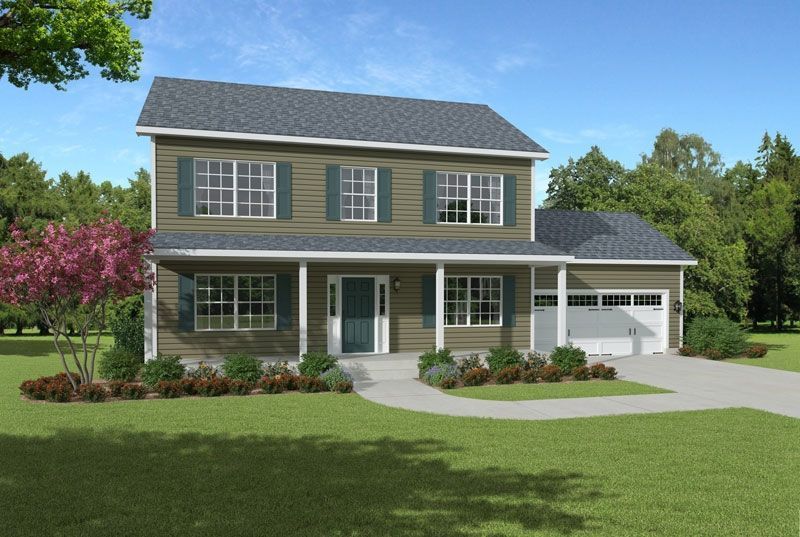 An artist 's impression of a house with a large porch