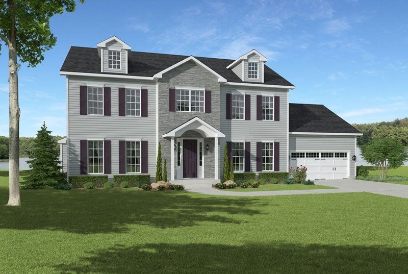 An artist 's impression of a large house with black shutters