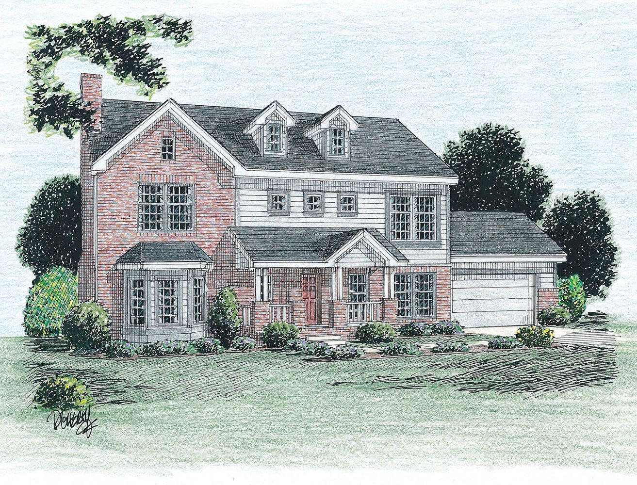 An artist 's impression of a house with two garages