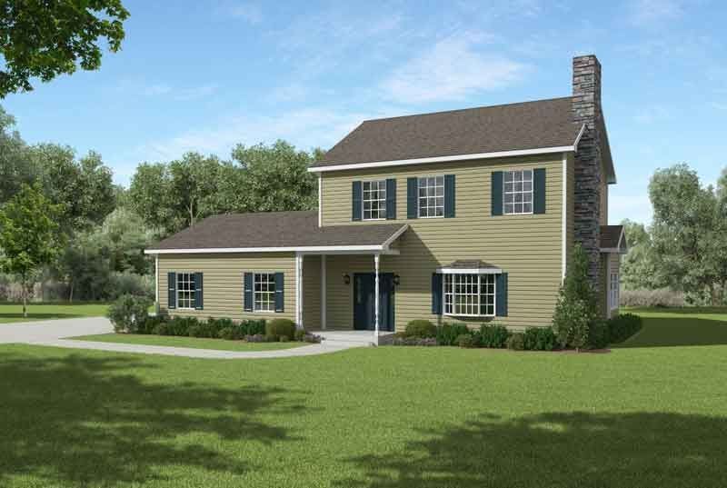 An artist 's impression of a house with a brown roof and black shutters