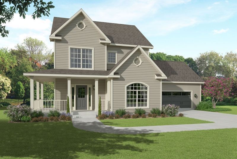 An artist 's impression of a house with a large porch