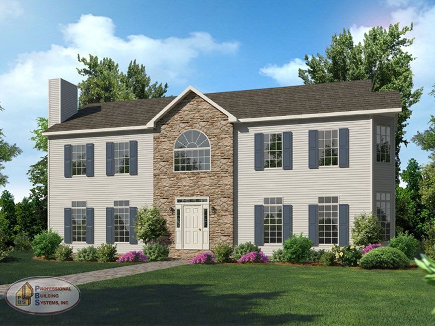 An artist 's impression of a house with a stone facade