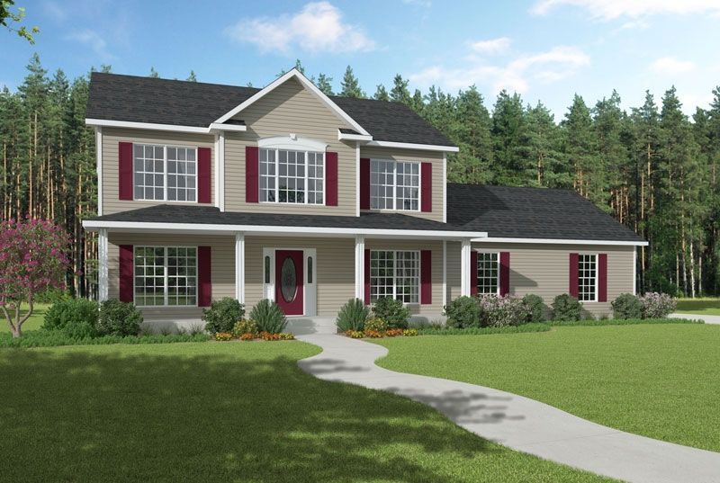 An artist 's impression of a house with red shutters