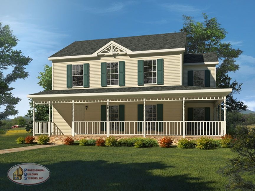A rendering of a house with a porch and shutters