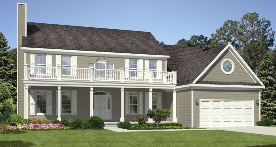 An artist 's impression of a house with a large porch