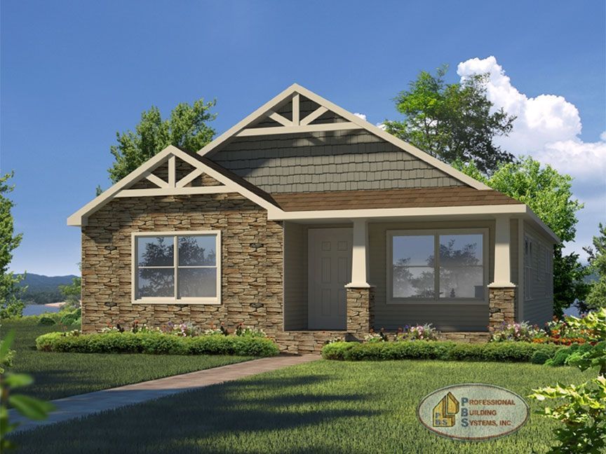 An artist 's impression of a small house with a porch