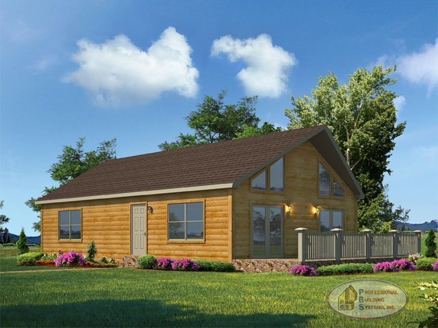 An artist 's impression of a wooden house with a brown roof