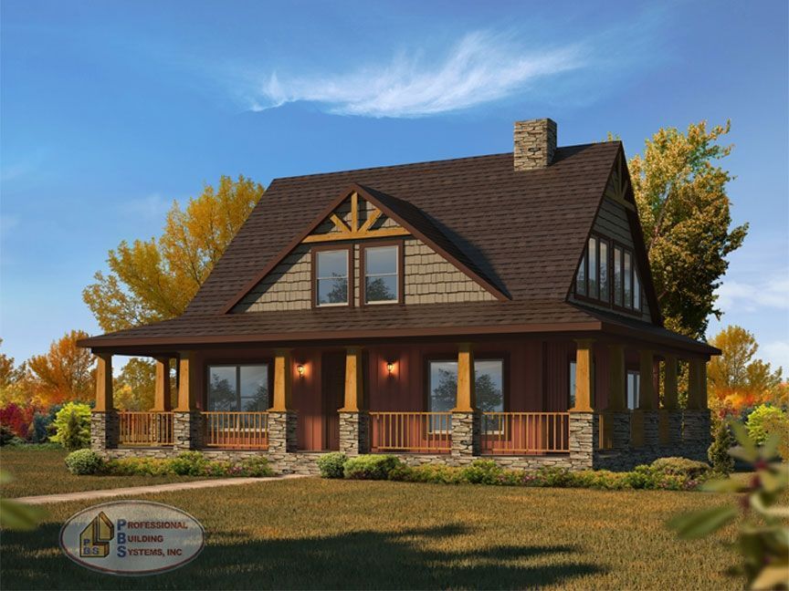 An artist 's impression of a house with a large porch