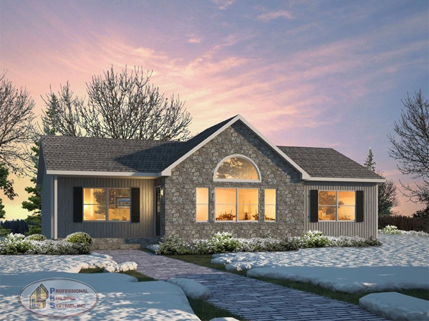 A rendering of a house with snow on the ground