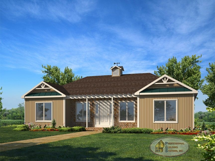An artist 's impression of a house with a brown roof