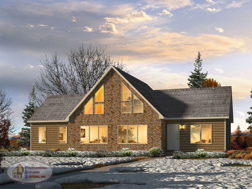 A brick house with a gray roof and a lot of windows