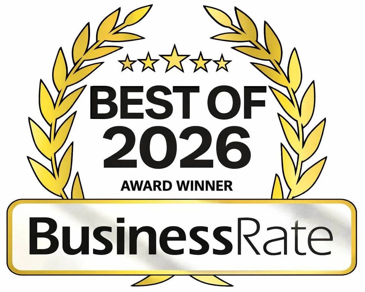 Gold laurel award badge reading “Best of 2026 Award Winner” with BusinessRate logo
