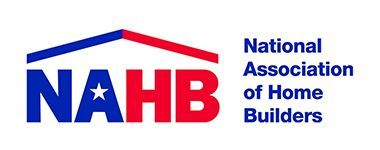 The national association of home builders logo is red , white and blue.