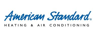 The american standard heating and air conditioning logo is blue and white.