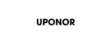 A black and white logo for uponor on a white background.