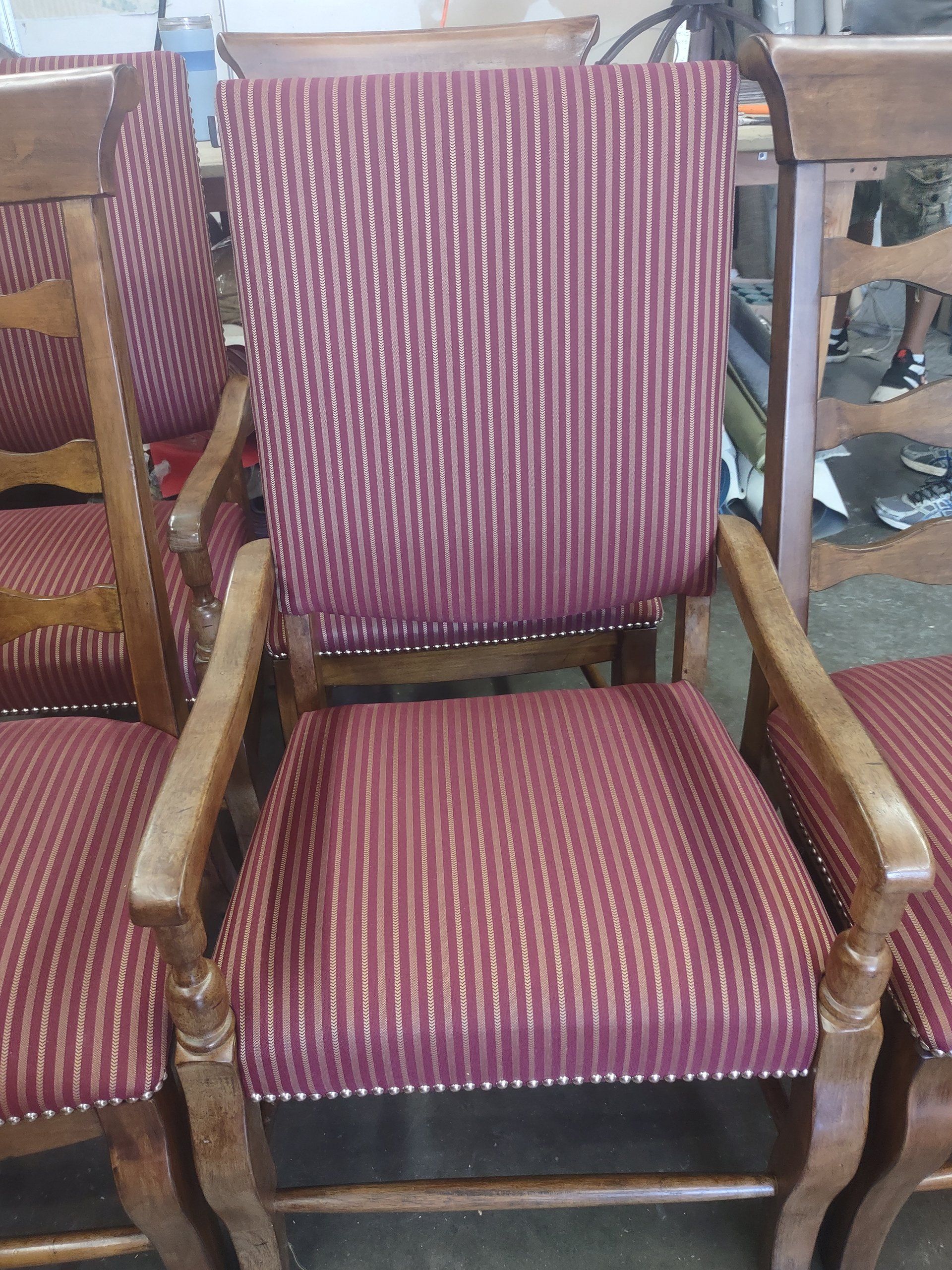 Wood chair with striped fabric