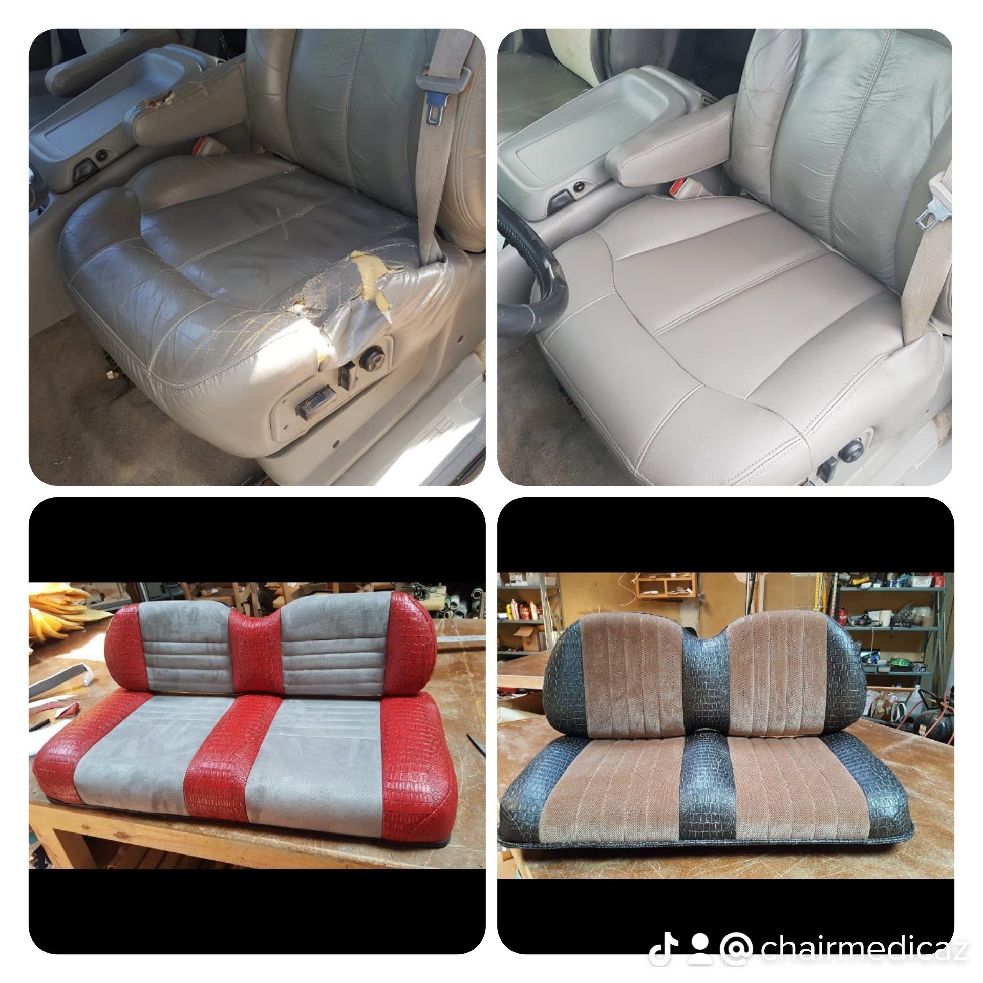Before and after car seat upholstery transformation