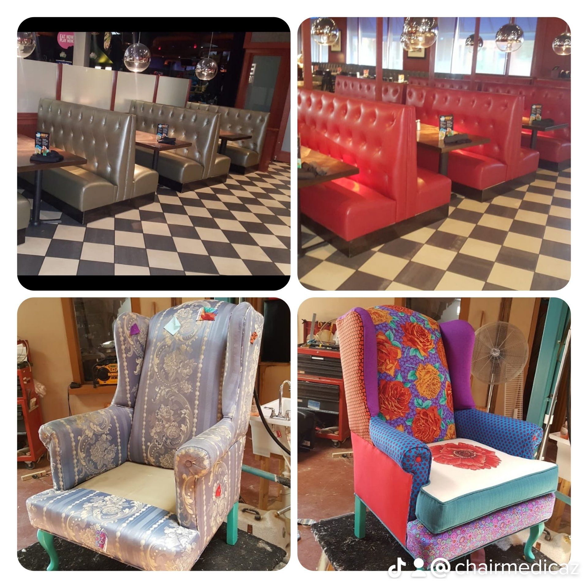 Before and after diner sofas and armchair