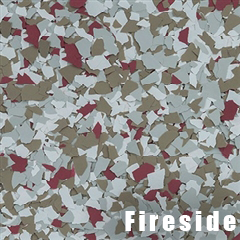 Chips of red, beige, and gray, scattered pattern, labeled