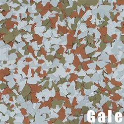 Decorative floor coating with a Gale color flake pattern: white, brown, and tan.