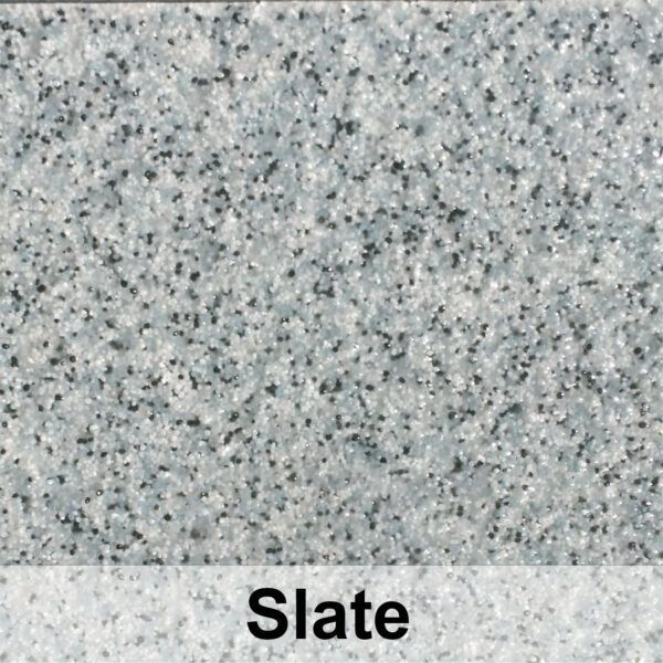 Textured light gray slate stone surface with dark flecks.