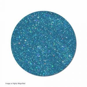 Circular disc of sparkly, blue glitter.