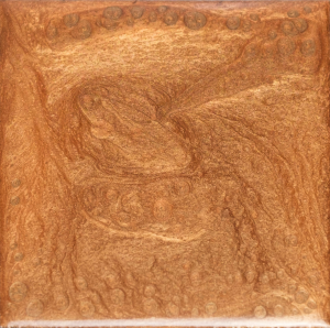 Golden brown, swirling metallic resin square.