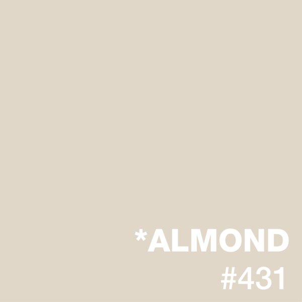 Solid almond-colored background with the word 